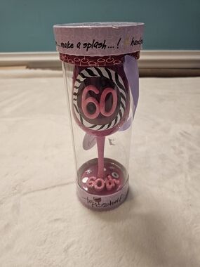 Top Shelf Hand Painted 60th Celebration Pink Glitter Stemmed Wine Glass